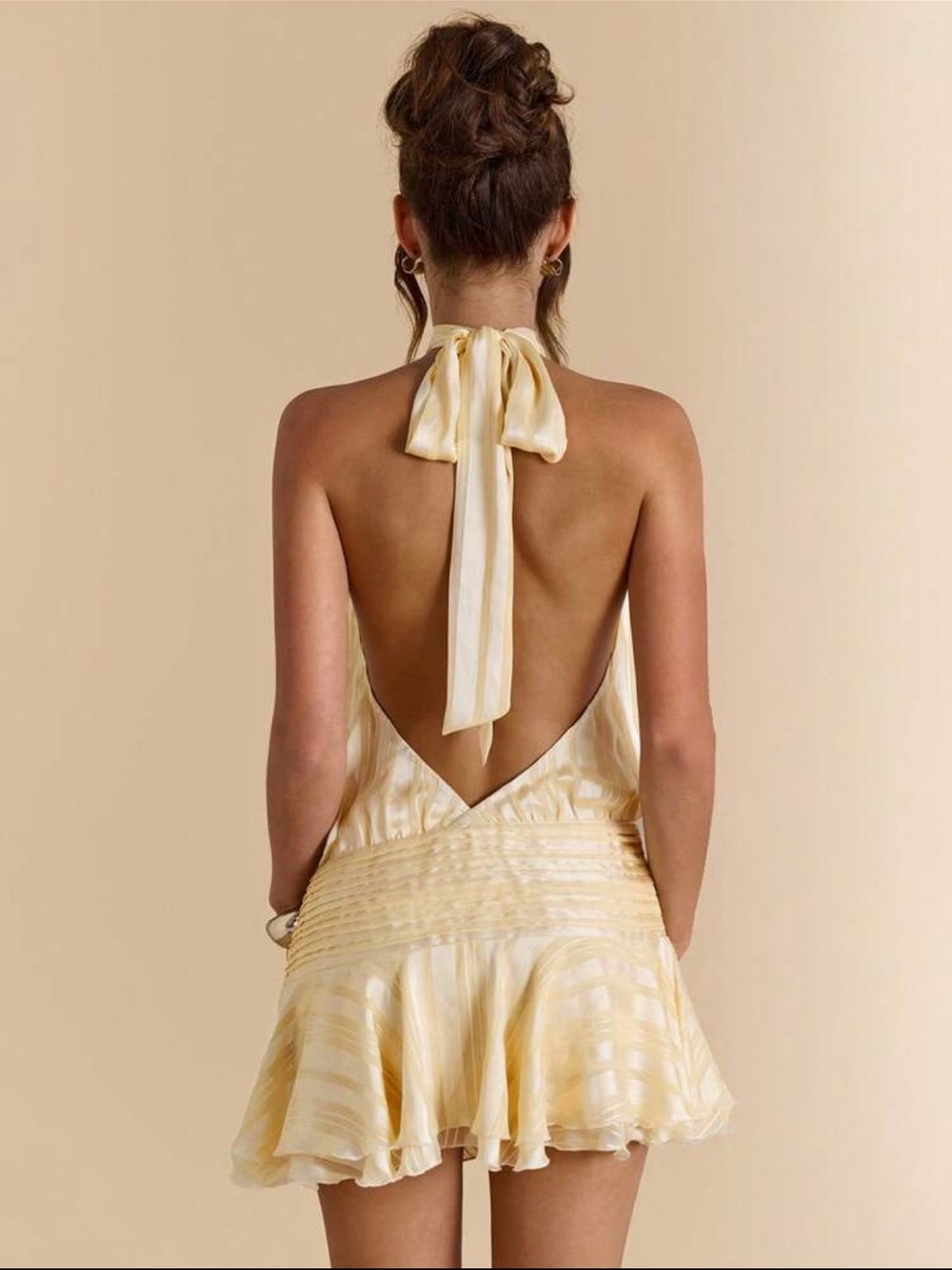 Backless Halter Mini Dress in Pale Yellow